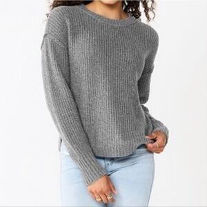 SO® Grey Haze Crewneck Curved Hem Knit Sweater